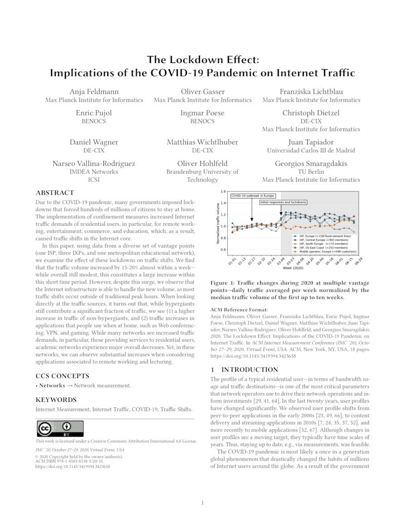 Download paper: The Lockdown Effect: Implications of the COVID-19 Pandemic on Internet Traffic