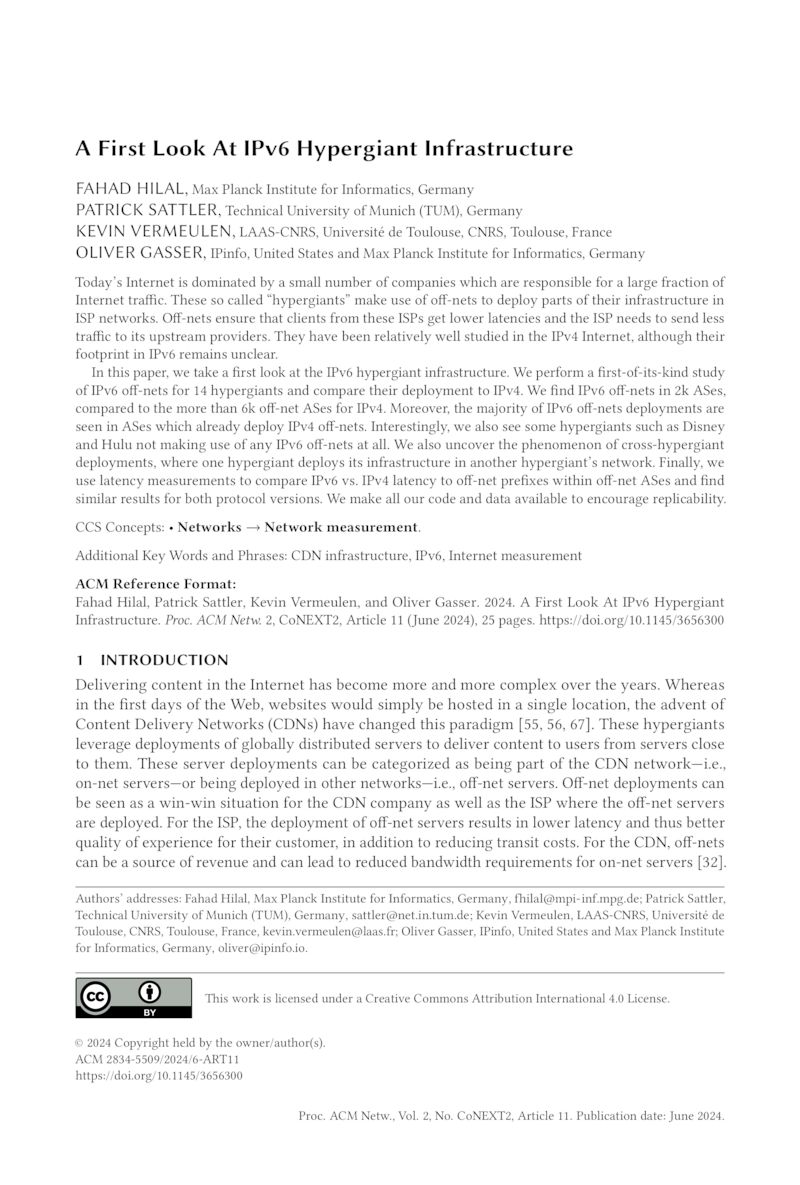 Download paper: A First Look At IPv6 Hypergiant Infrastructure