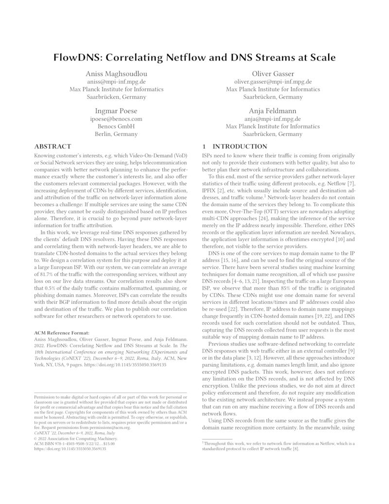 Download paper: FlowDNS: Correlating Netflow and DNS Streams at Scale