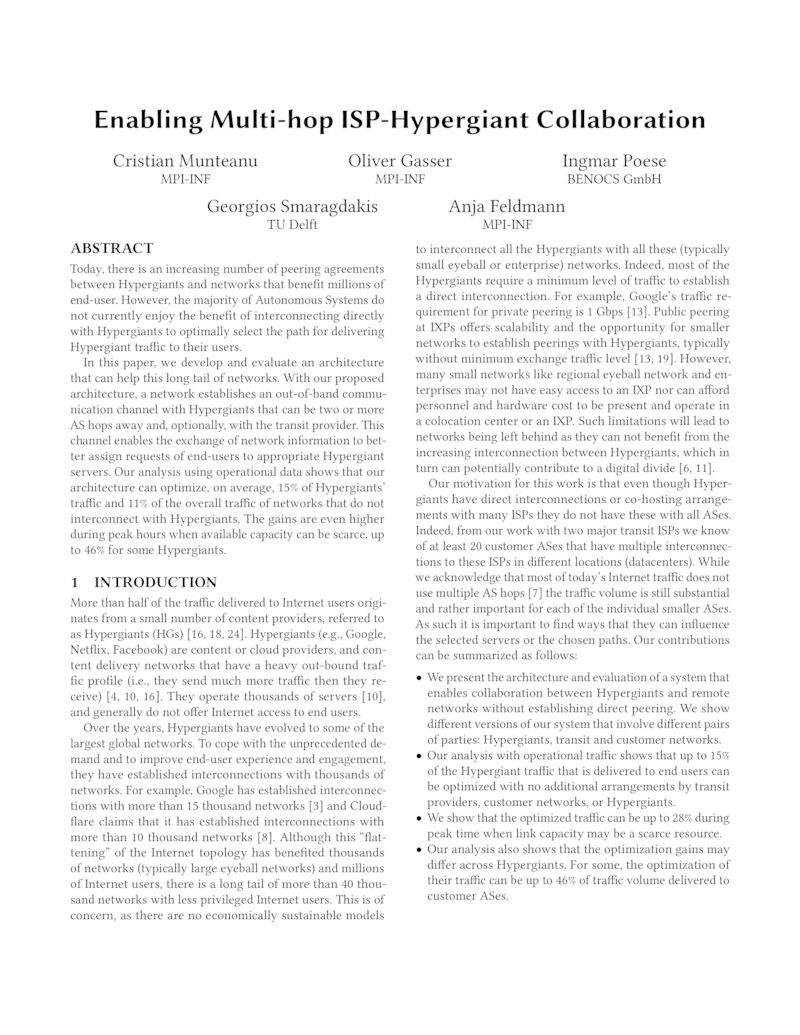 Download paper: Enabling Multi-hop ISP-Hypergiant Collaboration